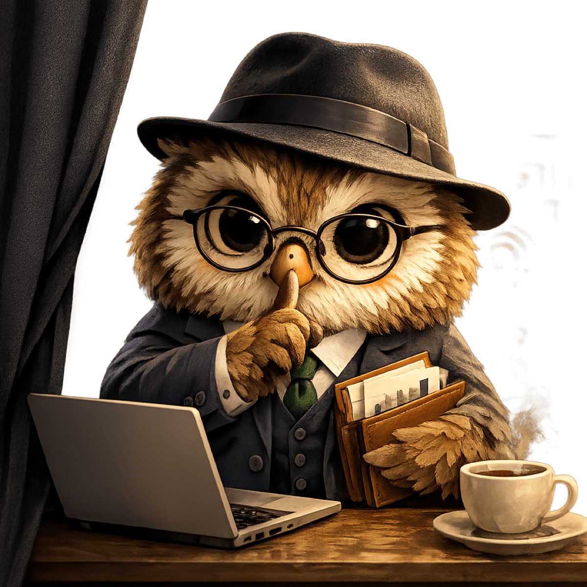 Fiduciary’s mascot: an owl in a suit at a laptop