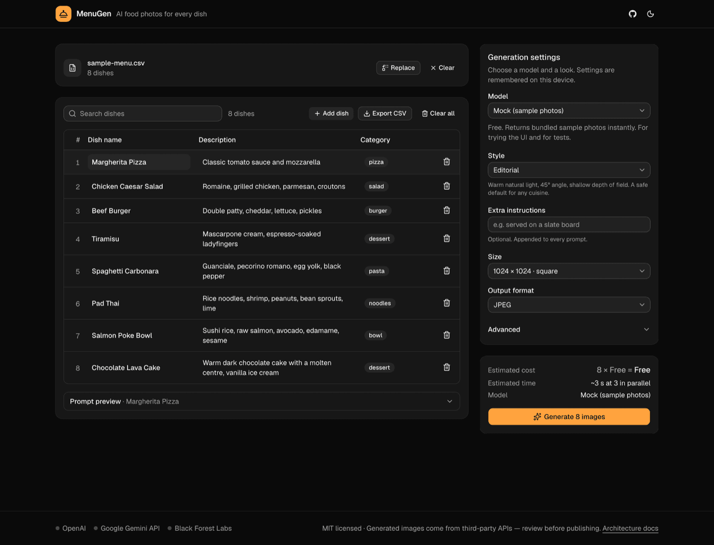 MenuGen’s compose screen